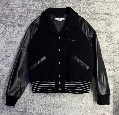 Pre-owned Acne Studios Leather Varsity Jacket In Black