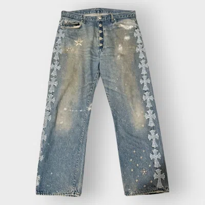 Pre-owned Chrome Hearts Canes Exclusive Diamond Crosses Sliver Jeans In Blue