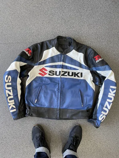 Pre-owned Japanese Brand Vintage Suzuki Racing Leather Jacket In Black
