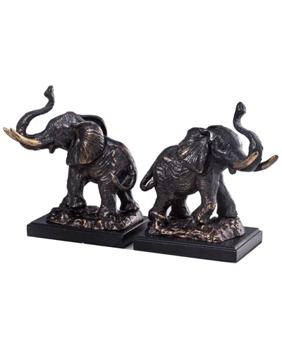 Bey-berk Cast Metal Elephant Bookends In Brown