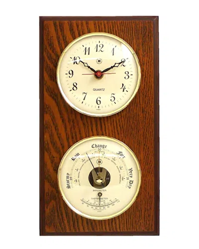 Bey-berk Quartz Clock And Barometer In Brown