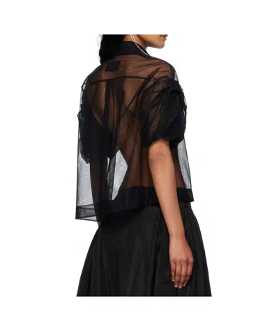 Simone Rocha Sheer Short Bow Puff Sleeve Shirt In Black