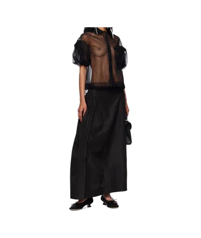 Simone Rocha Sheer Short Bow Puff Sleeve Shirt In Black