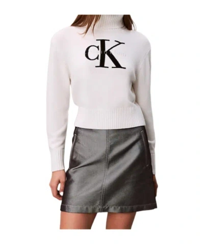 Calvin Klein Jeans Est.1978 Soft Chenille Roll Neck Jumper In White