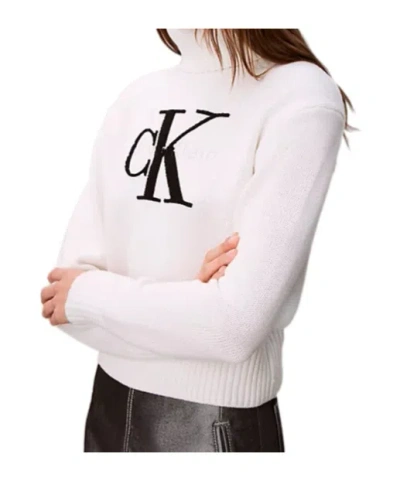 Calvin Klein Jeans Est.1978 Soft Chenille Roll Neck Jumper In White