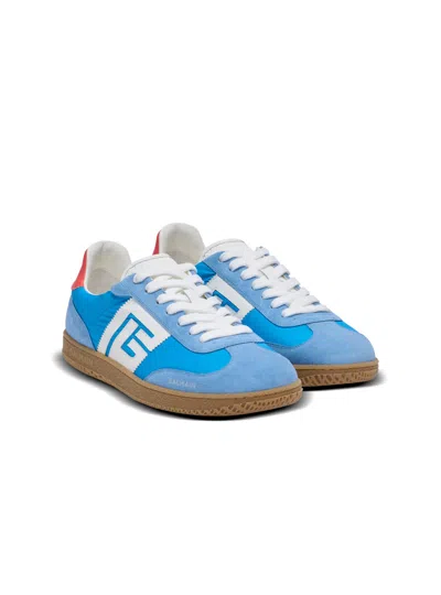 Balmain Swan Leather Suede Sneakers In Blue