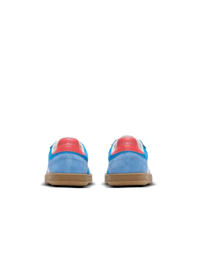 Balmain Swan Leather Suede Sneakers In Blue