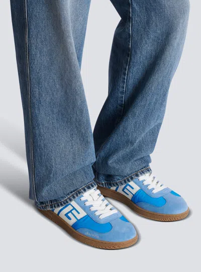 Balmain Swan Leather Suede Sneakers In Blue