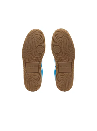 Balmain Swan Leather Suede Sneakers In Blue