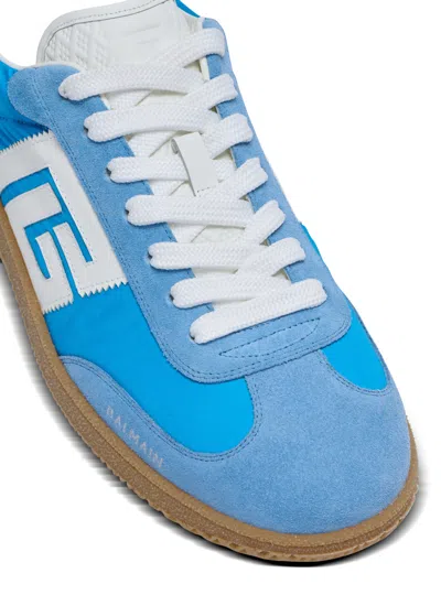 Balmain Swan Leather Suede Sneakers In Blue