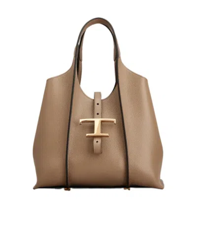 Tod's T Timeless Mini Leather Shoulder Bag In Nude