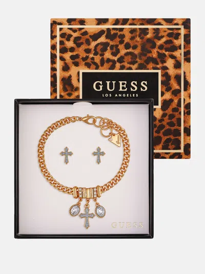 Guess Factory Gold-tone Cross Stud Earrings And Bracelet Box Set In Gold