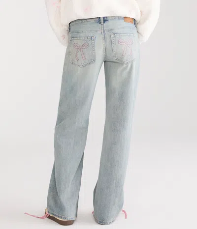 Aéropostale Super Low-rise Baggy Wide Leg Rhinestone Bow Jean In Multi