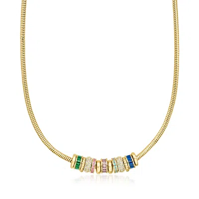 Ross-simons 14kt Yellow Gold-plated Rondelle Necklace With Simulated Multicolored Gemstones In Gold