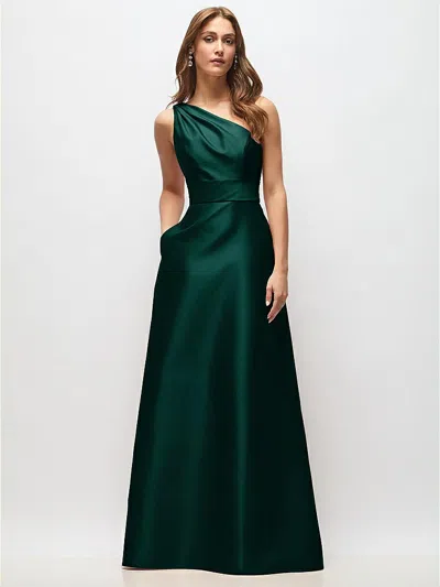Alfred Sung Draped One-shoulder Satin Maxi Dress With Pockets In Gray