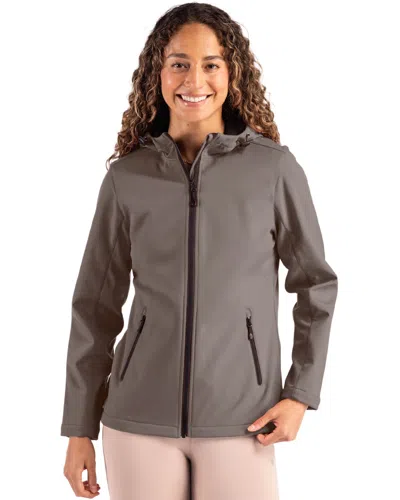 Clique Tempo Recycled Stretch Softshell Womens Hooded Jacket In Brown