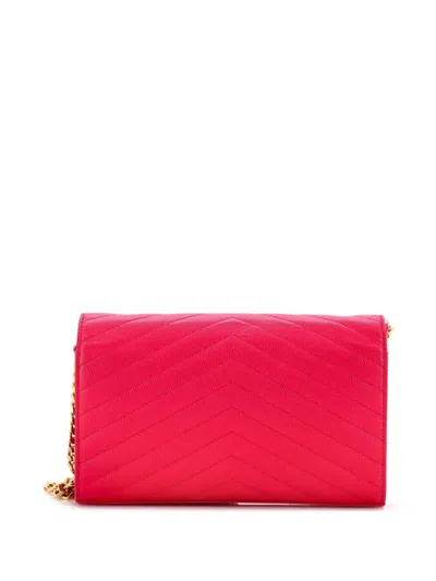 Pre-owned Saint Laurent Classic Monogram Wallet On Chain Matelasse Chevron Leather Medium Crossbody Bag In Pink