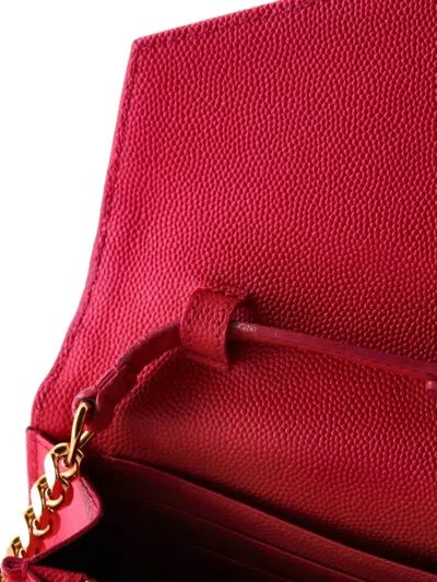 Pre-owned Saint Laurent Classic Monogram Wallet On Chain Matelasse Chevron Leather Medium Crossbody Bag In Pink
