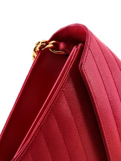 Pre-owned Saint Laurent Classic Monogram Wallet On Chain Matelasse Chevron Leather Medium Crossbody Bag In Pink