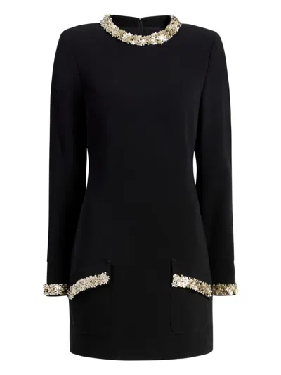 Cinq À Sept Adi Floral Embellished Long Sleeve Minidress In Black