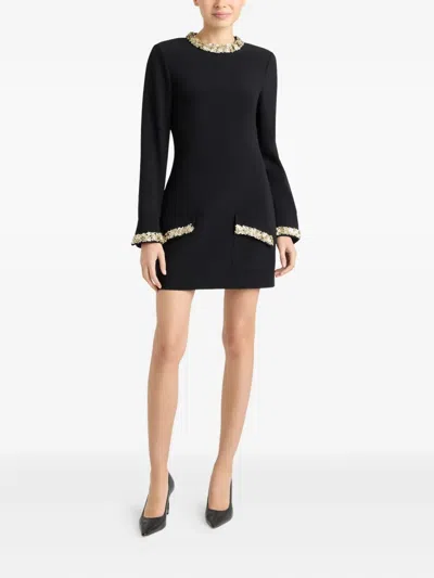 Cinq À Sept Adi Floral Embellished Long Sleeve Minidress In Black