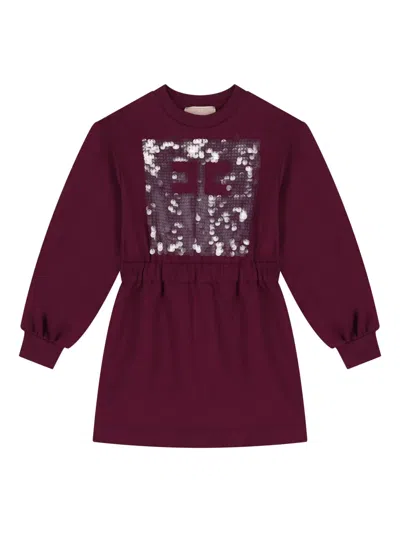 Elisabetta Franchi Logo-embellished Dress In Burgundy