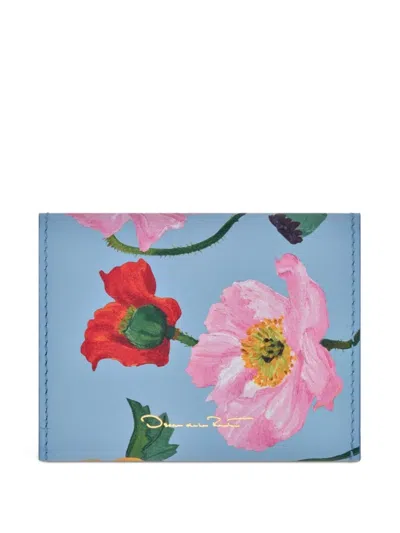 Oscar De La Renta Poppy-printed Trifold Wallet In Blue