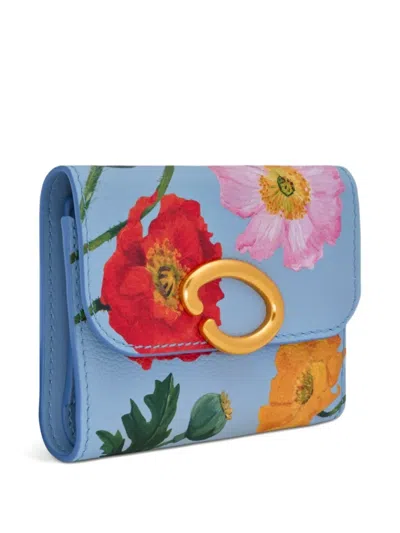 Oscar De La Renta Poppy-printed Trifold Wallet In Blue