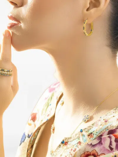 Tanya Farah 18k Yellow Gold Sapphire Hoop Earrings In Gold