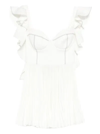 Parlor Ruffled Pleated Mini Dress In White