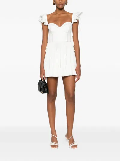 Parlor Ruffled Pleated Mini Dress In White