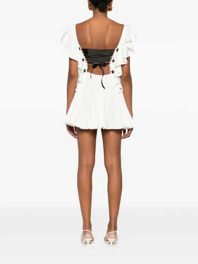 Parlor Ruffled Pleated Mini Dress In White