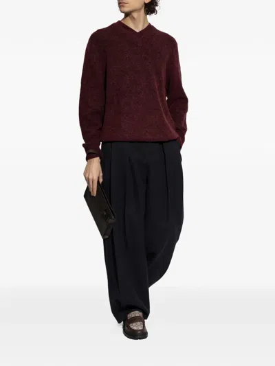 Samsoe & Samsoe Safloyd V-neck Knitted Sweater In Burgundy