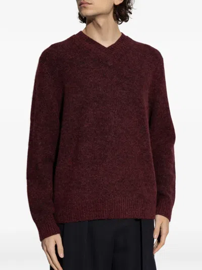 Samsoe & Samsoe Safloyd V-neck Knitted Sweater In Burgundy