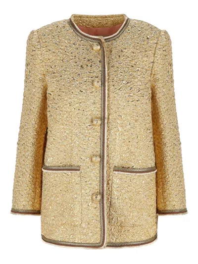 Valentino Pocket Buttoned Jacket In Gold