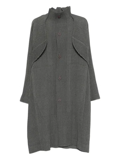 Issey Miyake Pleated Funnel-neck Coat In Gray