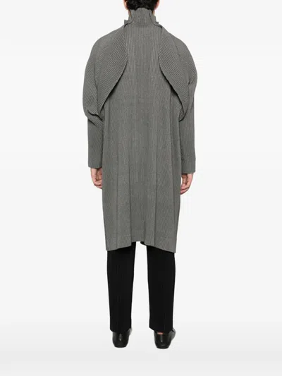 Issey Miyake Pleated Funnel-neck Coat In Gray
