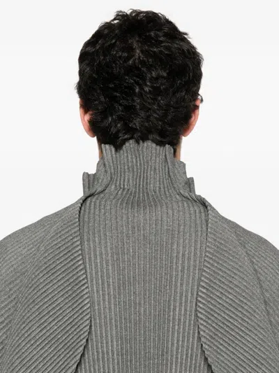 Issey Miyake Pleated Funnel-neck Coat In Gray