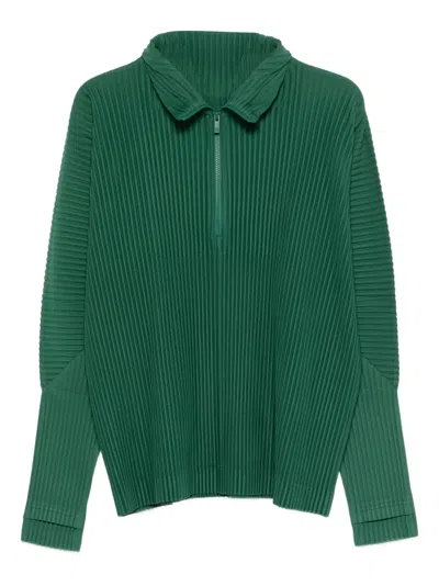 Issey Miyake Pleated Half-zip T-shirt In Green