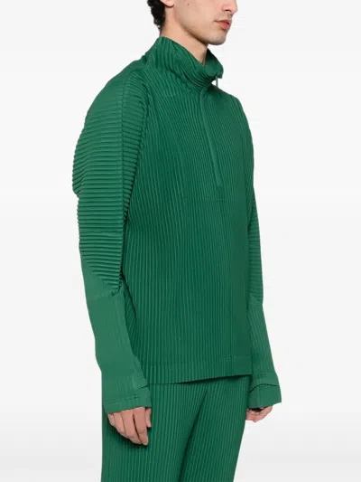Issey Miyake Pleated Half-zip T-shirt In Green