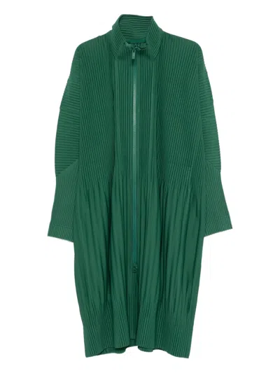 Issey Miyake Pleated Zip-up Coat In Green