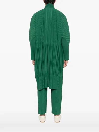 Issey Miyake Pleated Zip-up Coat In Green