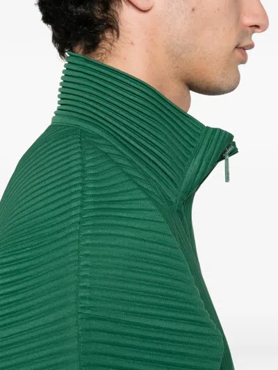 Issey Miyake Pleated Zip-up Coat In Green
