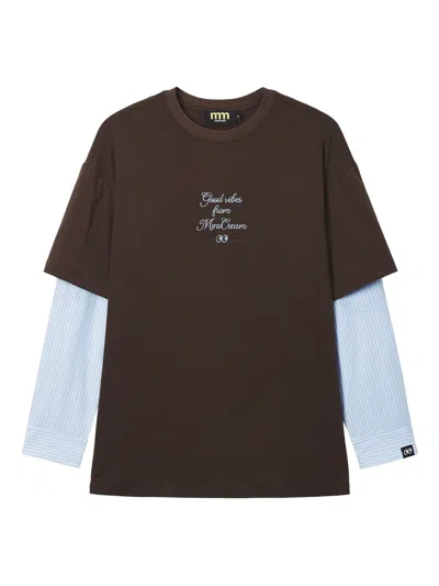 Mini Cream Striped-sleeve T-shirt In Brown