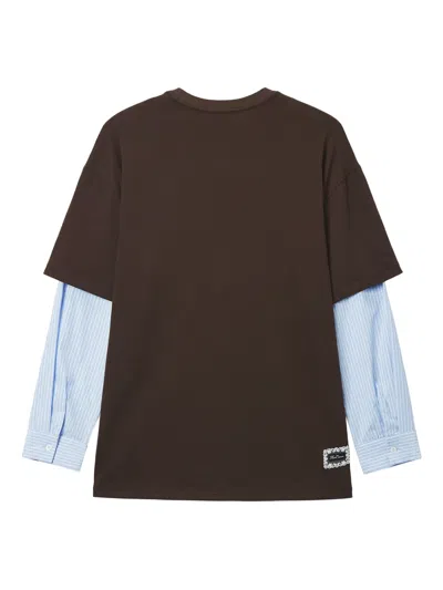 Mini Cream Striped-sleeve T-shirt In Brown