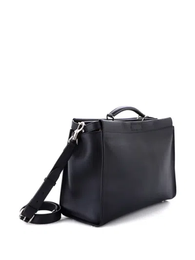 Pre-owned Fendi Monster Peekaboo Iconic Fit Bag Calfskin Large Satchel In Black