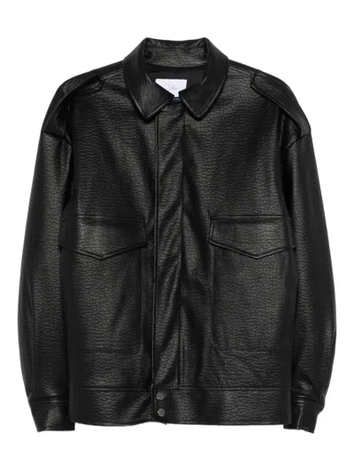 So Allure Zip-up Leather-effect Oversized Jacket In Black