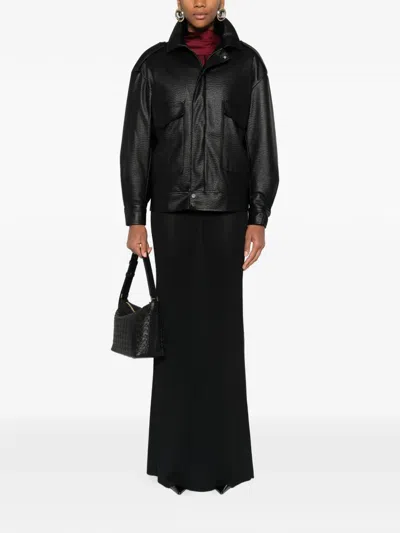 So Allure Zip-up Leather-effect Oversized Jacket In Black