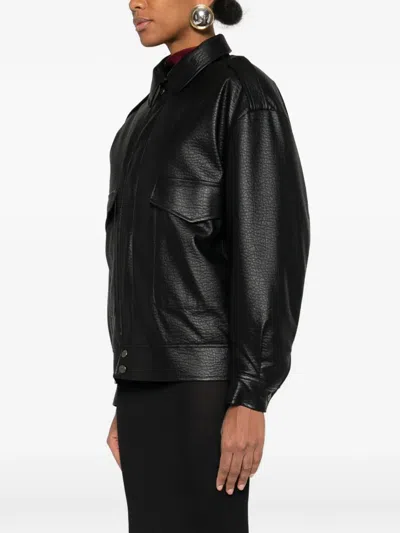 So Allure Zip-up Leather-effect Oversized Jacket In Black