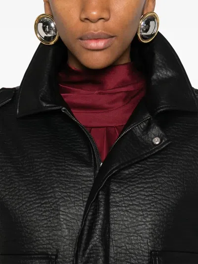 So Allure Zip-up Leather-effect Oversized Jacket In Black